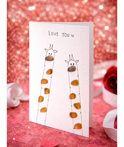 Carte de Vœux éco-responsable - recyclage - cadeau écologique - girafe en verre de mer