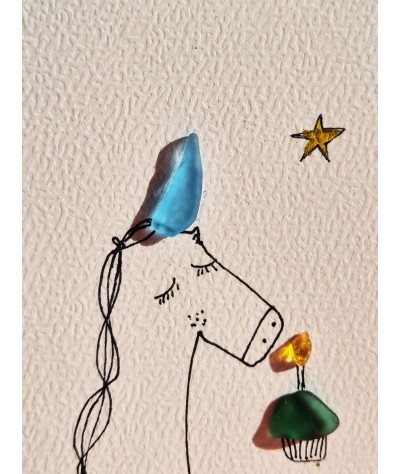 Carte de Vœux éco-responsable - recyclage - cadeau écologique - licorne verre de mer